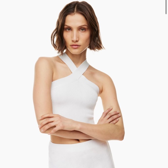 Babaton Tops - ARITIZA BABATON - Sculpt Knit Criss Cross Cropped Tank in white, size Medium